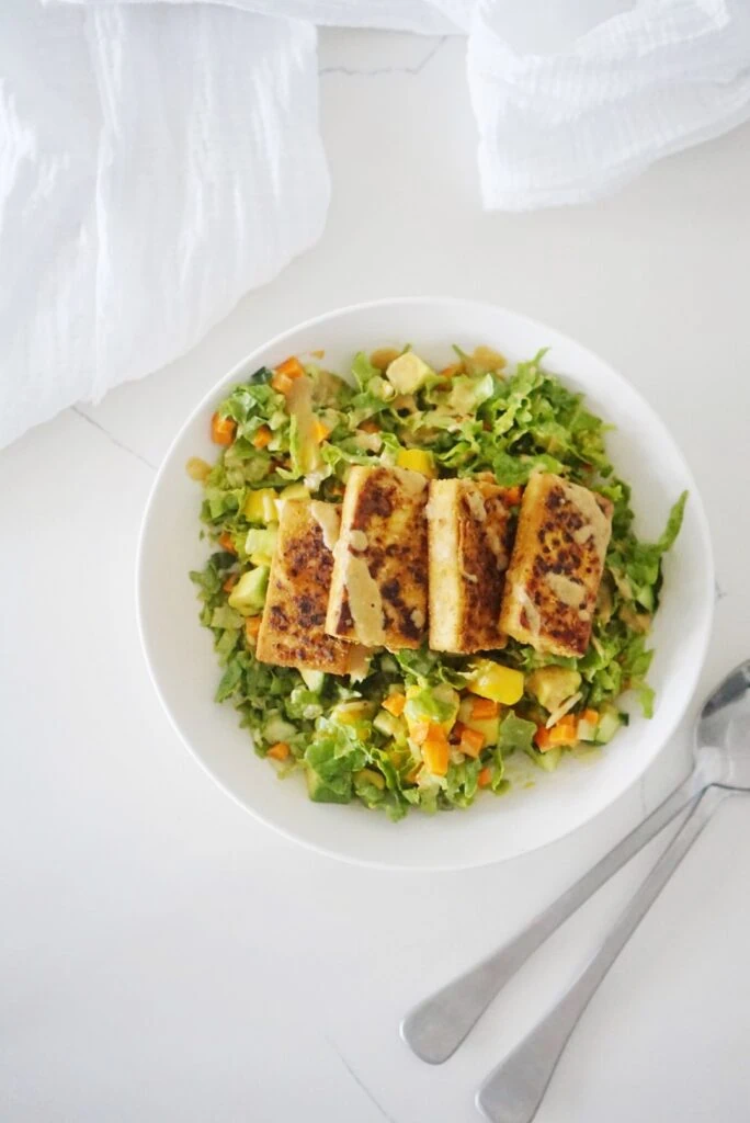 crumbed tofu with mango salad