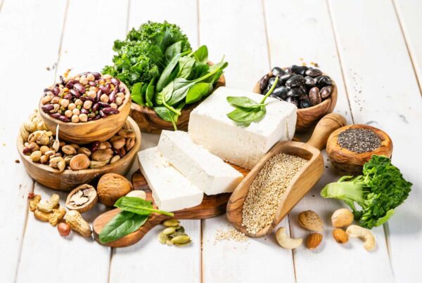 Ingredients arranged to show how to enough protein on a plant-based diet